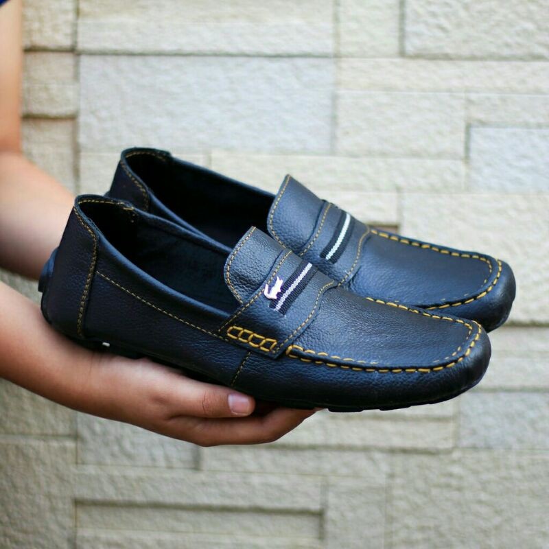 Sepatu Pantofel Moccasin Slip On Mules Pria Kulit Asli Murah Ringan Slop Casual Jalan Santai