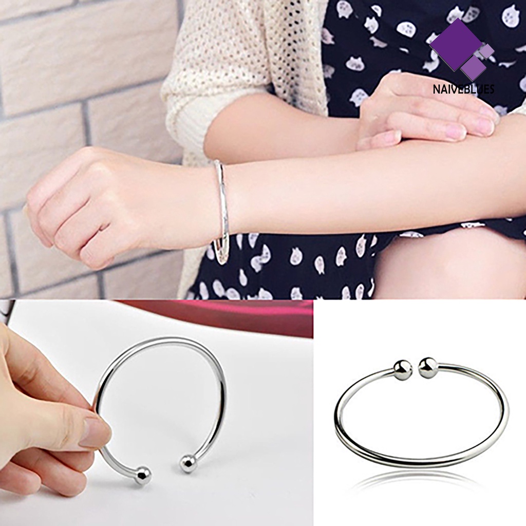 Gelang Model Terbuka Lapis Silver Aksen Manik-Manik Untuk Wanita