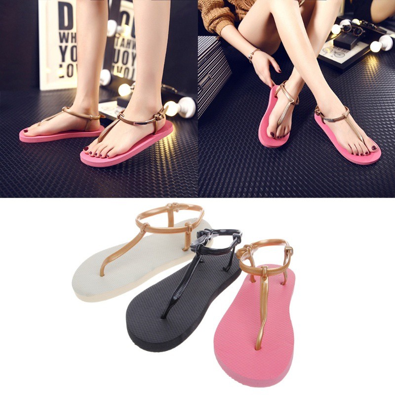 Fashion Wanita  Sandal  Flip Flop Flat  Pantai Model  T Strap 