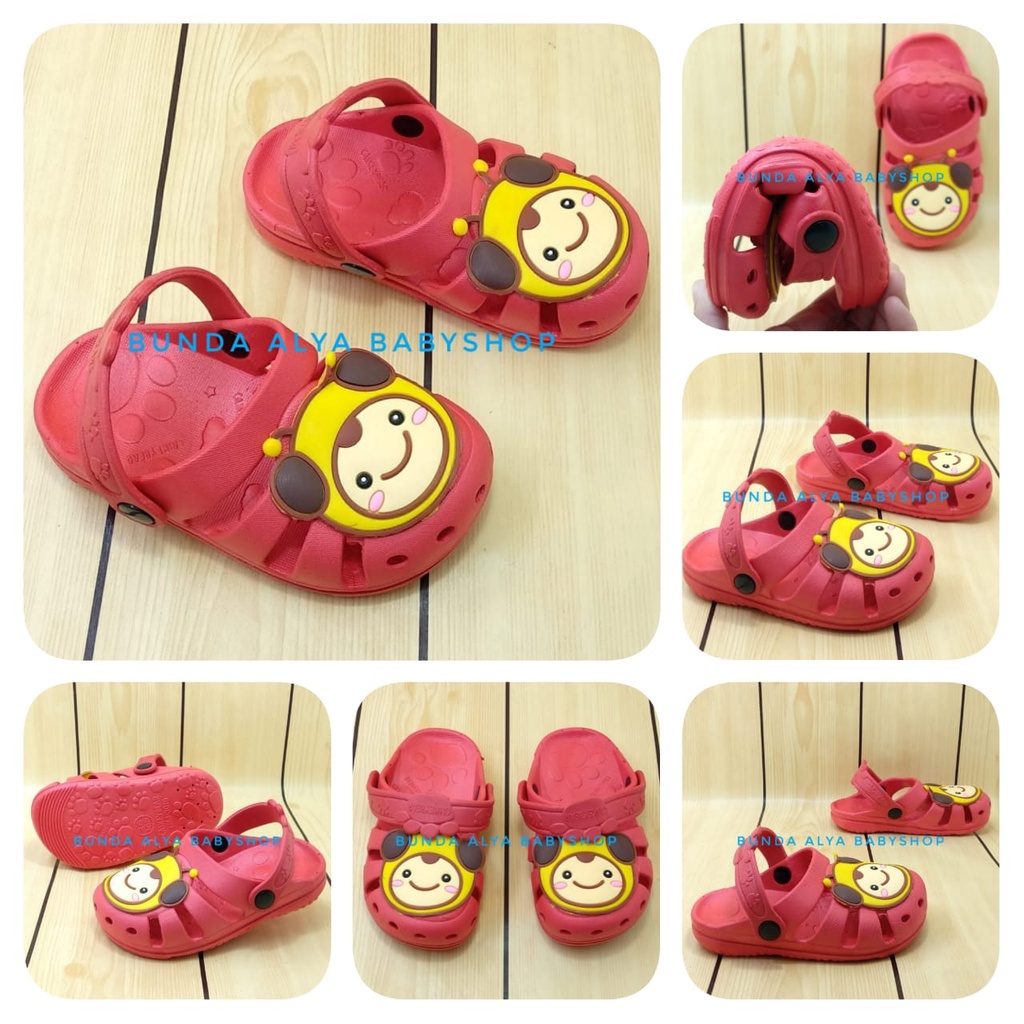 Sandal Anak Perempuan Karet Usia 3 4 Tahun MERAH - Sendal Anak Elastis Karet Anti Licin Motif Lucu Size 26 - 29