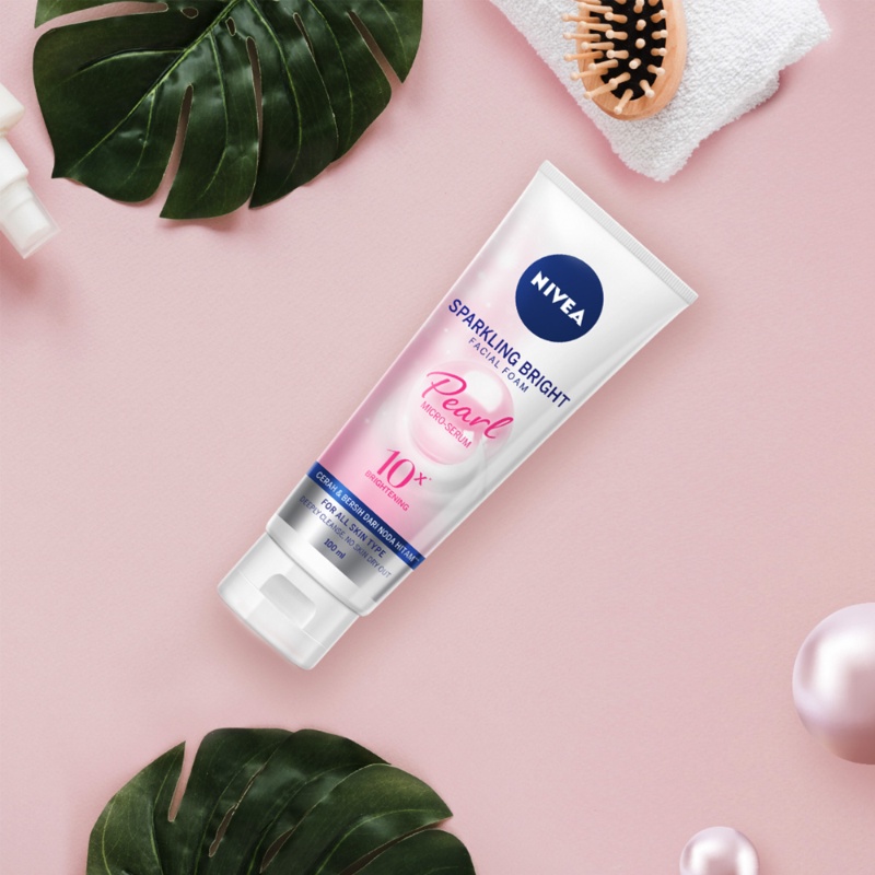 NIVEA Sparkling Bright Whitening Facial Foam PEARL Micro Serum 100ml / 50ml - Cleanser BPOM Facial Wash - Sabun Busa Pembersih Pencuci Wajah Muka White Sparking Sparling Spaking Brigh Brigt