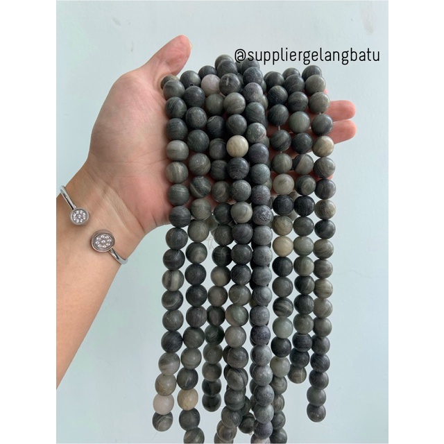 batu grey jasper 14mm natural abu abu perhiasan fashion gelang kalung