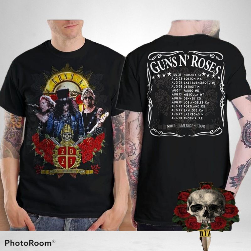 Guns N' Roses Rock Band North American Tour Front And Back Print T-shirt/Kaos Band Rock Guns N Roses