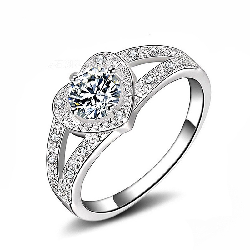 Cincin Sterling Silver 925 Bentuk Hati Aksen Kristal Untuk Wanita