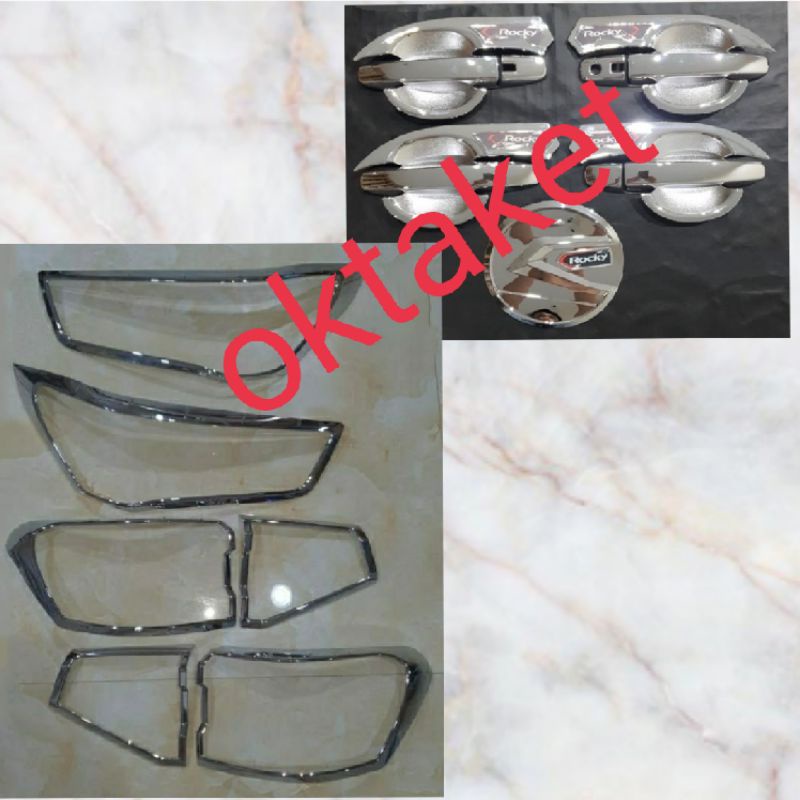 paket lengkap Daihatsu Rocky 2021 2022 garnish depan belakang outer handle tank cover Hitam Chrome jsl