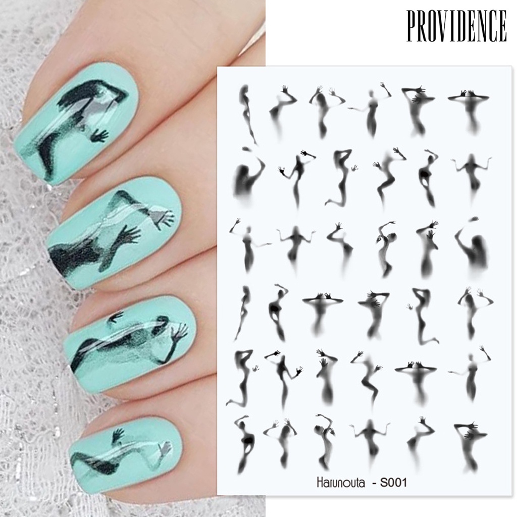 Providence Stiker Kuku Motif Bunga / Daun / Geometri Warna Hitam / Putih Untuk Nail Art / Manicure