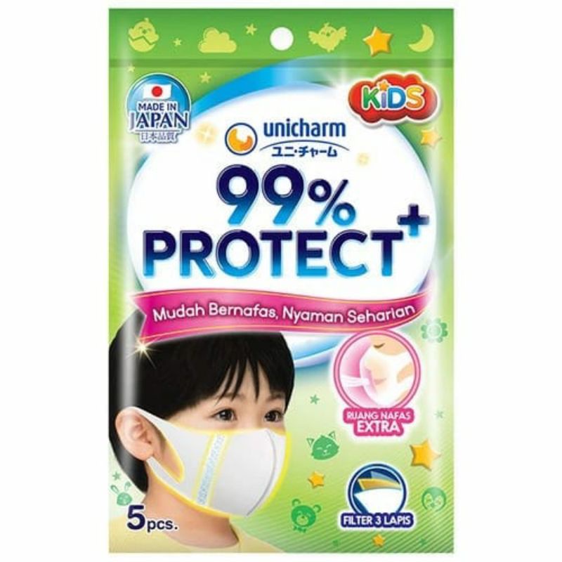 masker unicharm 99% protect+ 3D kids 5pcs