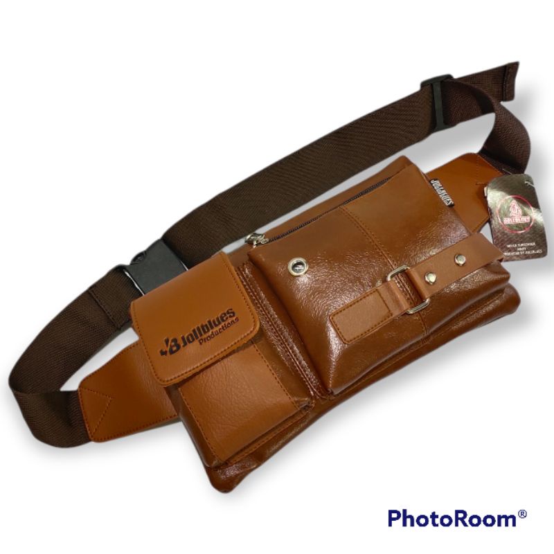 Tas Waistbag pinggang selempang kombinasi Pria Kulit keren murah