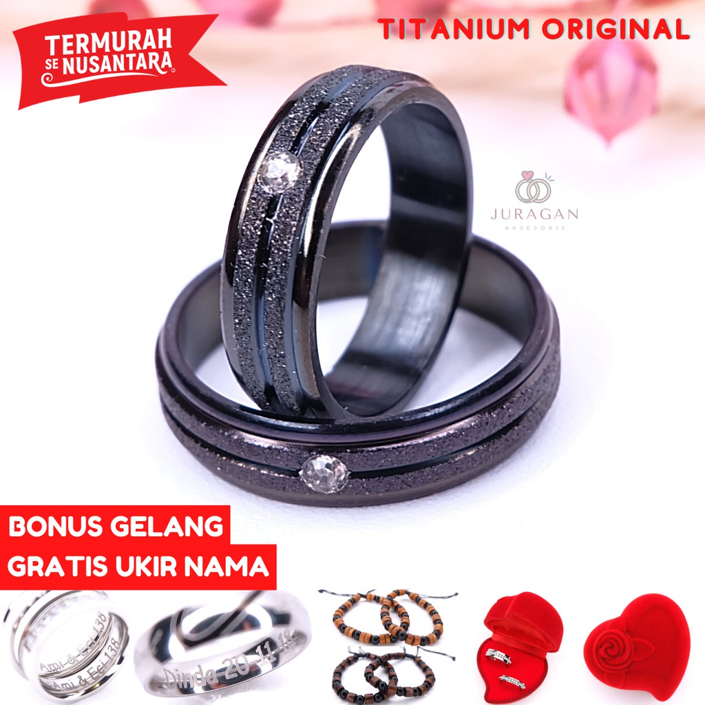 [GRATIS CETAK NAMA] Cincin Couple Romantis Ailoviu Titanium Anti Karat M4 Hadiah Tunangan Pasangan Pria Wanita Platinum Paladium Hitam Black