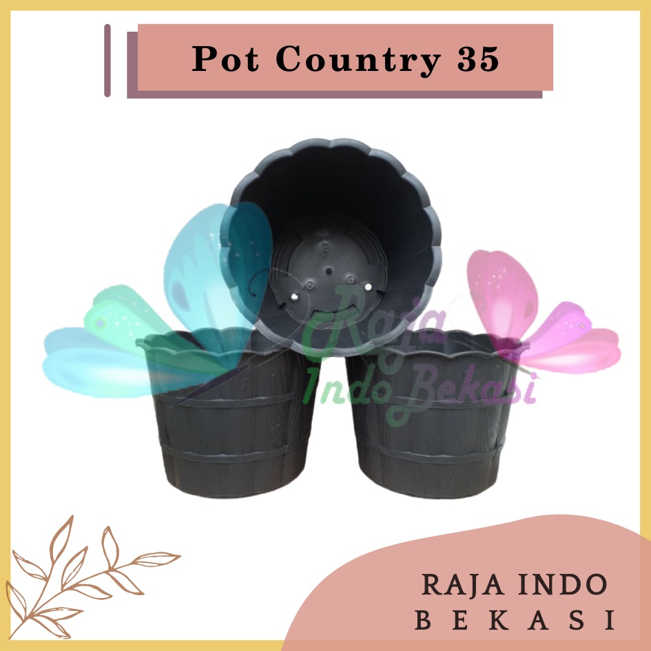 Rajaindobekasi Pot Shallom Country 35 Hitam Pot Motif Gentong Kayu Tebal Cantik Pot Bunga Plastik Putih Besar Murah - Pot Motif Bambu