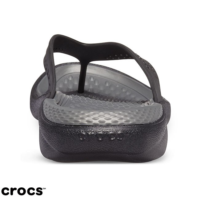 Crocs Literide Jepit / Sandal Unisex / Sandal Pria / Sandal Wanita - Grey Black 205182-0DD