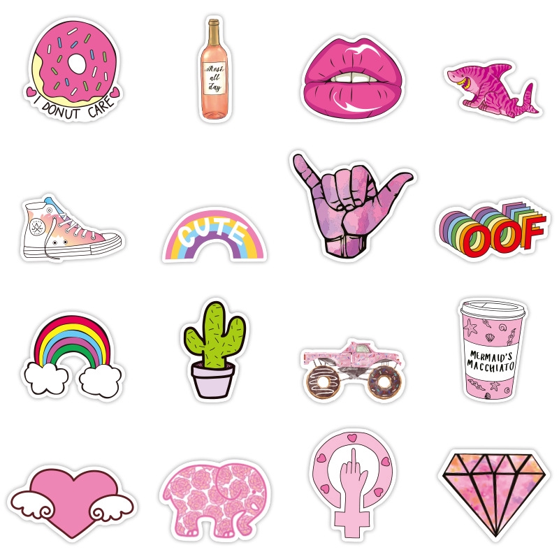 50pcs/set Stiker Decal Anti Air Warna Pink Untuk Dekorasi Kulkas/Skateboard/Laptop