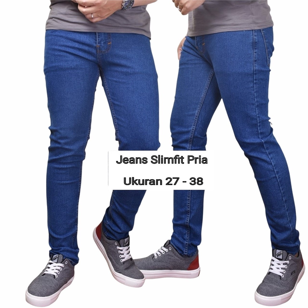 Celana jeans pria biru cerah /  Celana slimfit pria / Celana panjang cowo / Celana jeans terbaru