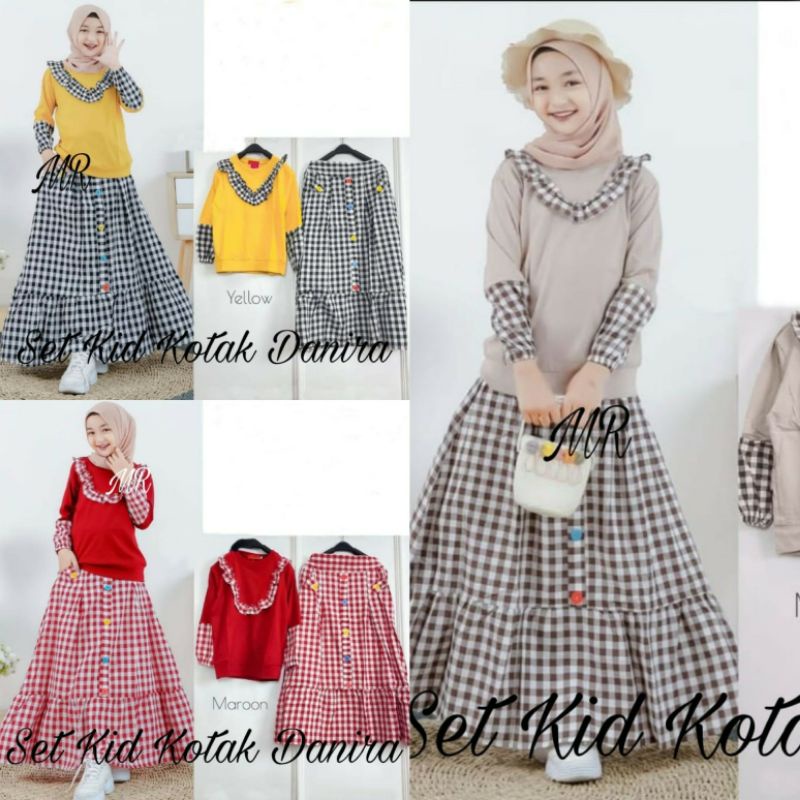 BAJU LEBARAN REMAJA KEKINIAN BAJU SETELANA MUSLIM ANAK PEREMPUAN ONE SET ROK DANIRA KID BAJU ATASAN