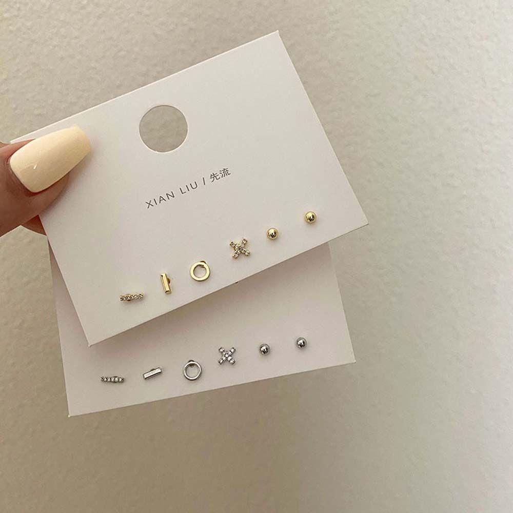 Mxbeauty Set Anting Pejantan Kepribadian Temperamen Bola Mini Cross Geometris Gaya Korea Earrings