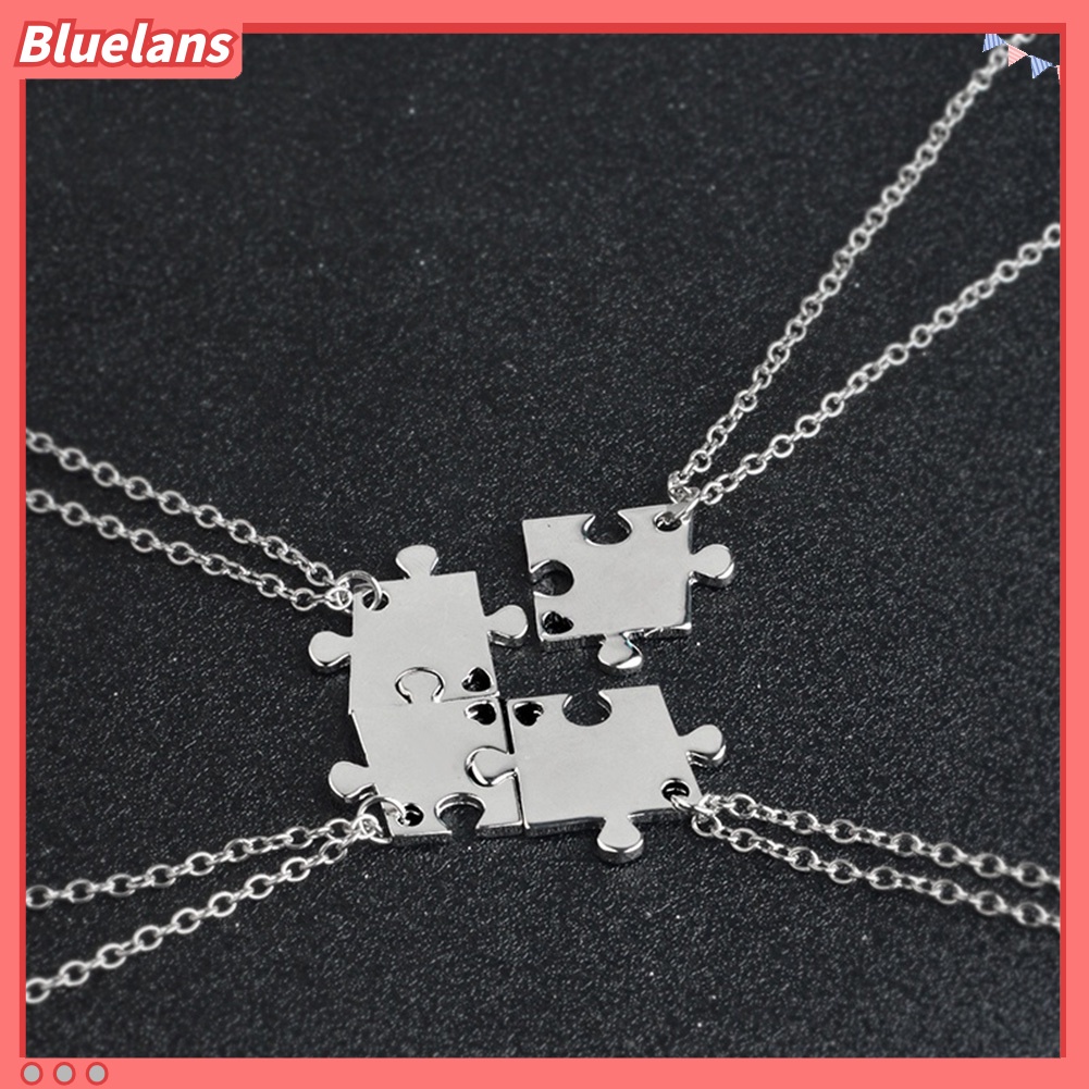 Bluelans 4 Pcs Kalung Rantai Liontin Puzzle Jigsaw Interlocking Untuk Hadiah Teman Keluarga