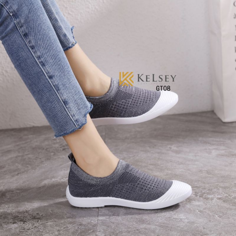 Kelsey Sepatu Slip On Wanita / Sepatu Flyknit Shoes GT08