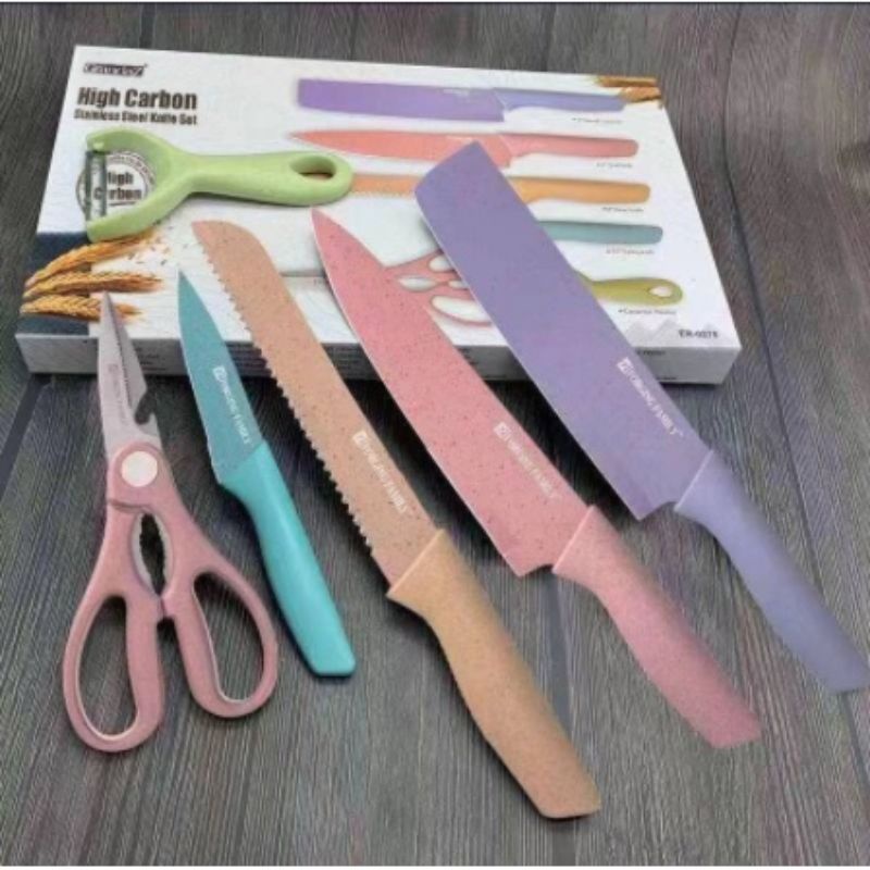 pisau dapur set 6in1 jerami keramik kitchen knife