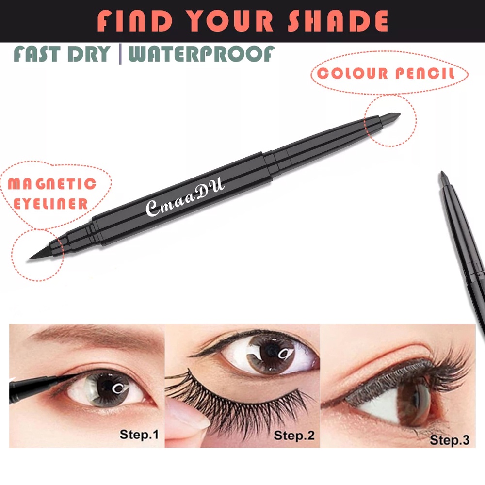 CMAADU Magnetic Eyeliner 2 In 1 Eyeliner Gel Pencil Pen Set Vegan Waterproof Tahan Lama