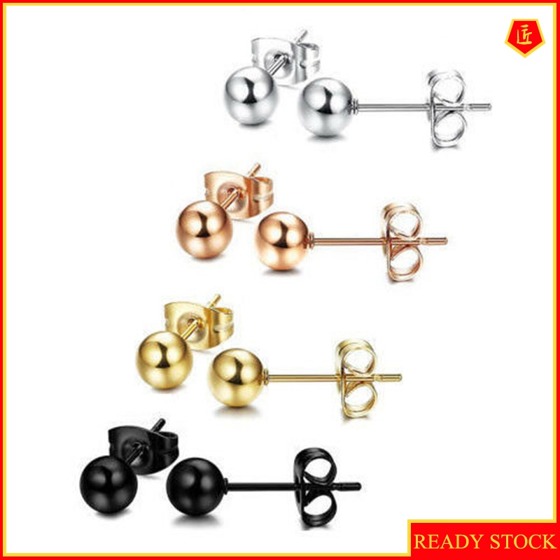 [Ready Stock]925 Silver Black Gold Glossy Small Balls Stud Earrings for Women