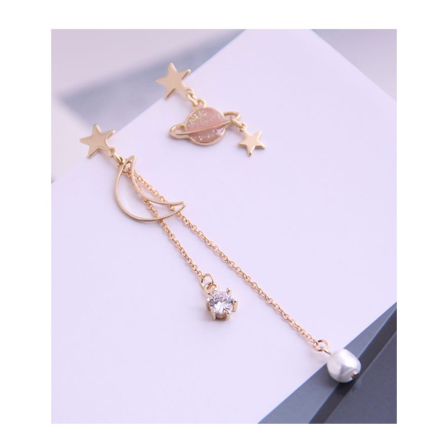 LRC Anting Tusuk Fashion Golden Star Pearl Stud A61353