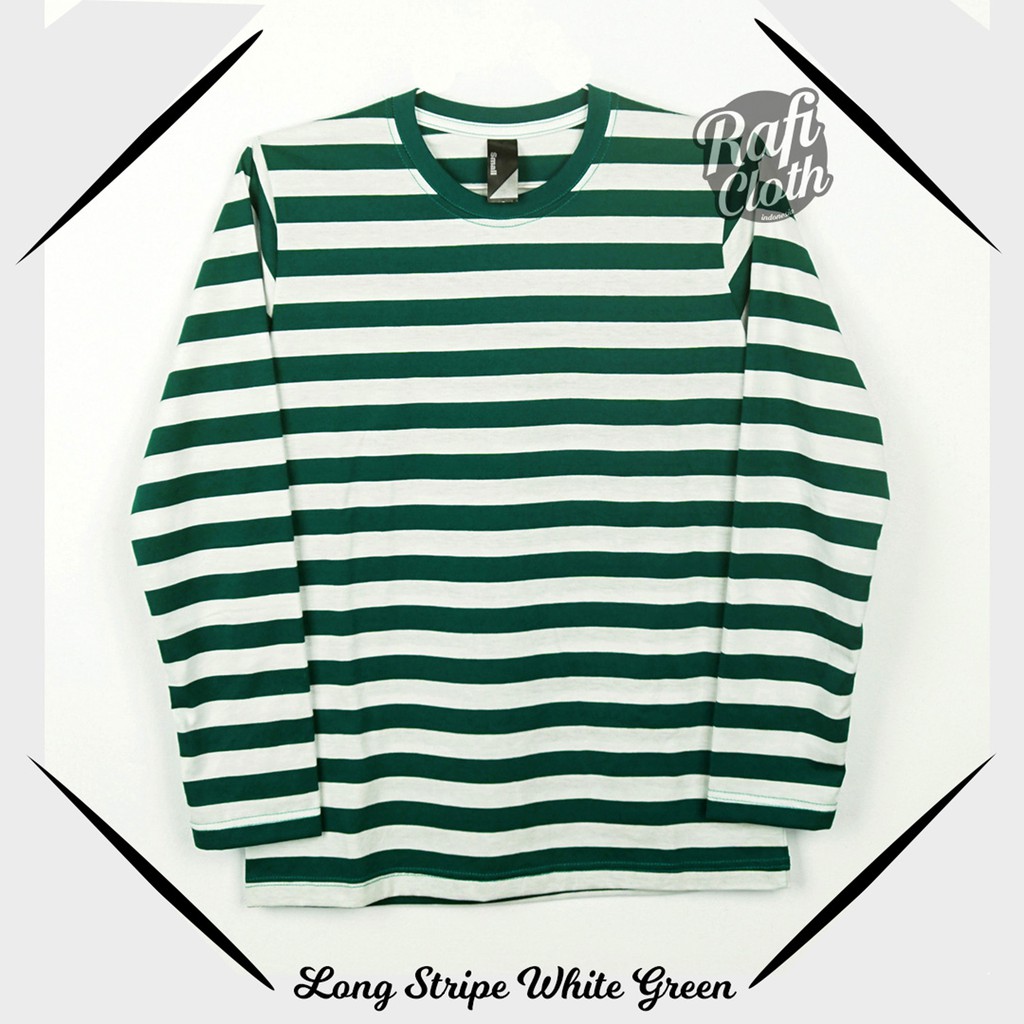 KAOS STRIPE WHITE-GREEN LENGAN PANJANG PRIA WANITA