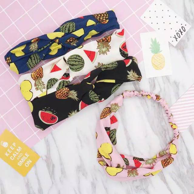 Bandana Korea Simpul Motif Buah Buahan Fruit HeadBand Korean Bando