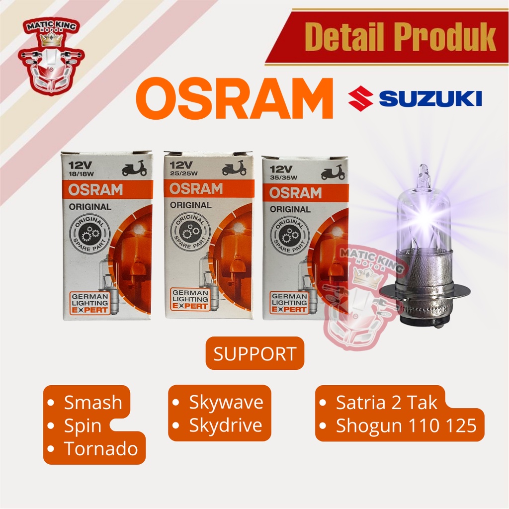 OSRAM Bohlam Lampu Halogen Motor Smash Shogun Satria Fu Spin Skywave Skydrive 18 25 35  watt