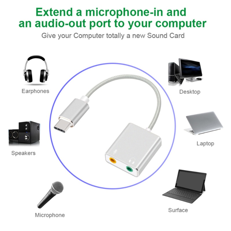 Btsg Adapter Audio Eksternal USB Tipe c Untuk Windows Mac Linux