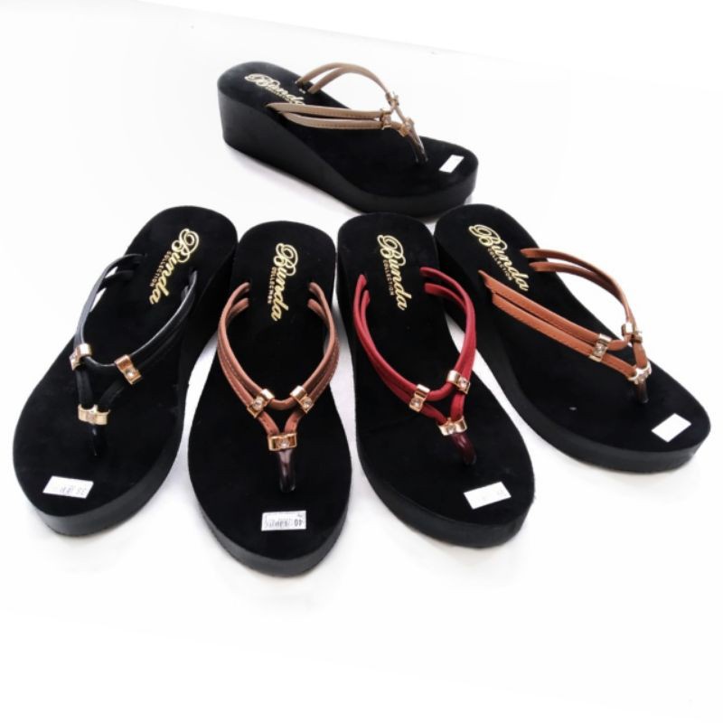 Sandal Wedges Spon Wanita Jepit Tali Double | Wedges Spon Jepit Simple | Wedges Dewasa