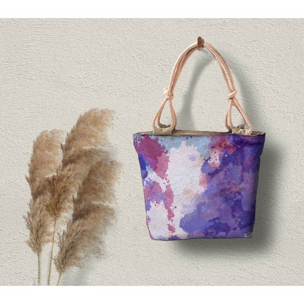 Tote Bag tali sumbu Kanvas totebag tali resleting Natur