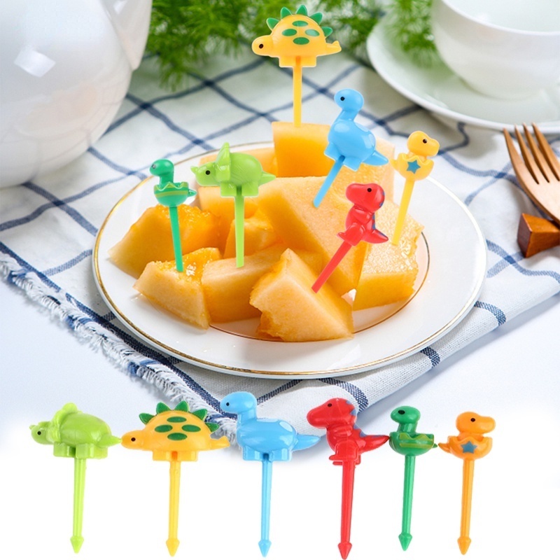 6pcs / set Garpu Buah / Dessert / Kue / Snack Bentuk Kartun Hewan Dinosaurus Untuk Dekorasi Pesta