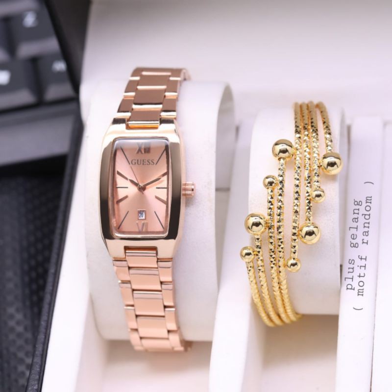 Jam Tangan Wanita/Cewek Guess Kotak Free Gelang
