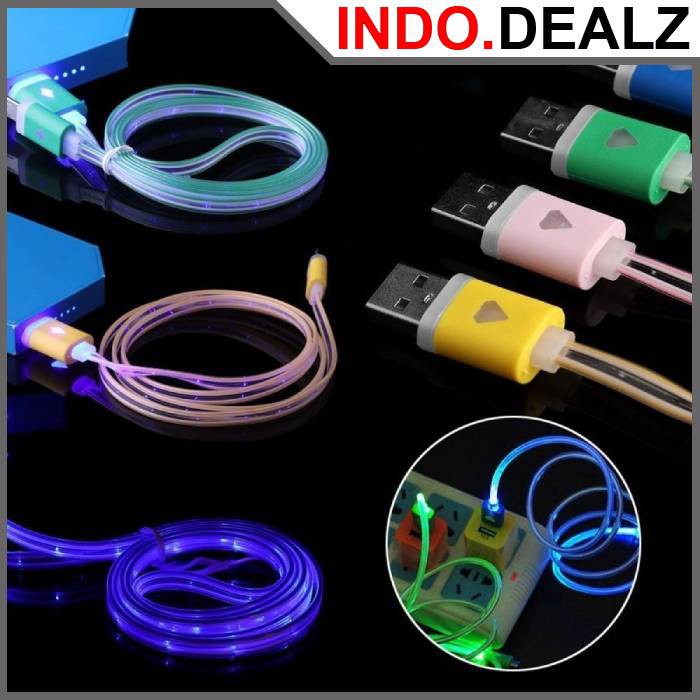 Kabel Data LED MICRO USB Nyala Lampu Cable Data Charger 1 Meter