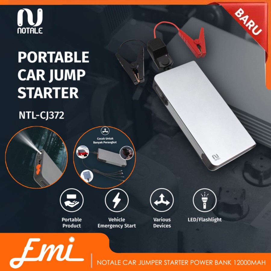 Notale Car Jumper Starter Power Bank 12000mAh Charger Aki Alt Baseus