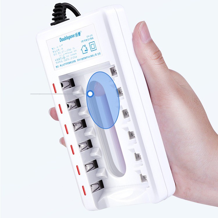 DOUBLEPOW Charger Baterai 6 slot for AA AAA Ni-MH Ni-CD with 6 PCS AA 1200mAh + 6 PCS AAA 1250mAh - DP-U06 - White