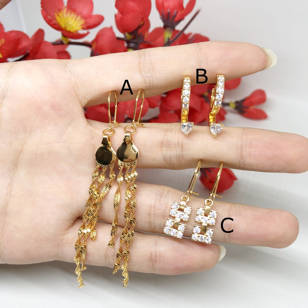 Anting Tusuk Hook Panjang Jurai Tassel Bulat Batu Mata Putih Hitam Pink Xuping - BE232