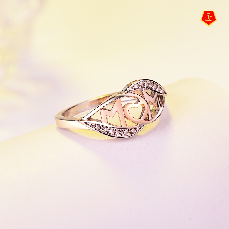 [Ready Stock]18K Rose Gold Love MOM Heart-Shaped Color Separation Ring