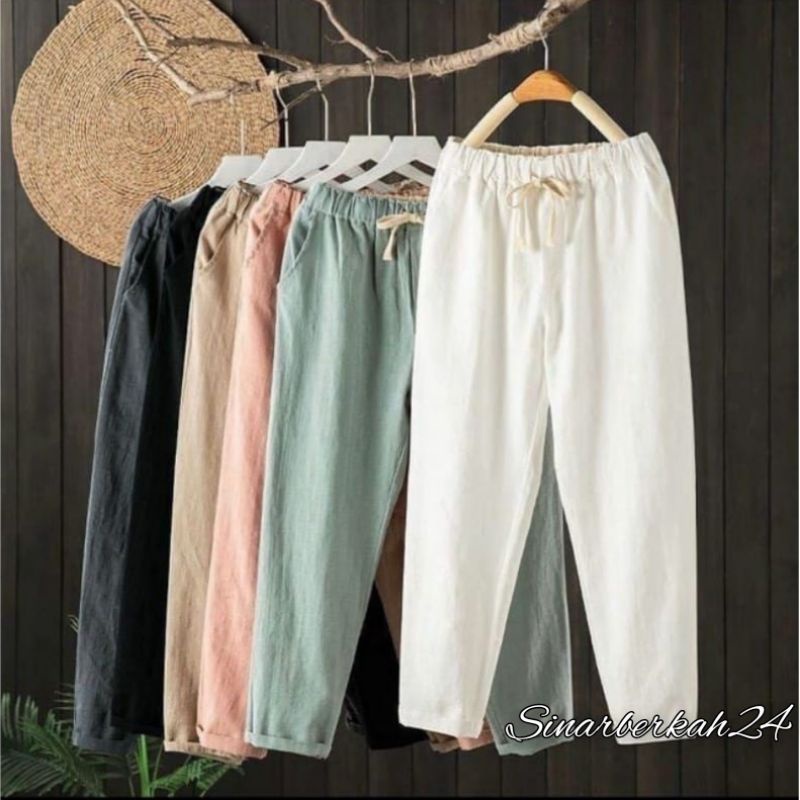 BEST SELLER Costa Pants Tali / Celana Baggy Wanita Korea / Linen Pants Wanita Terbaru