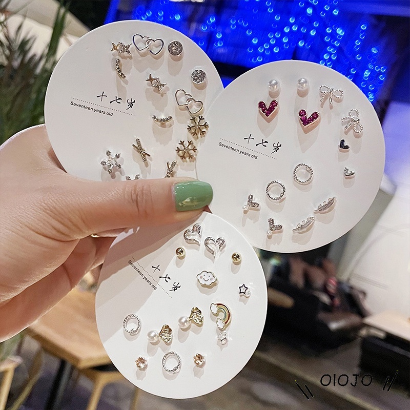 7 Pasang/Set Fashion Anting-Anting Set Liar Sederhana Dan Indah Kecil Telinga Studs Satu Minggu Perhiasan Wanita - ol