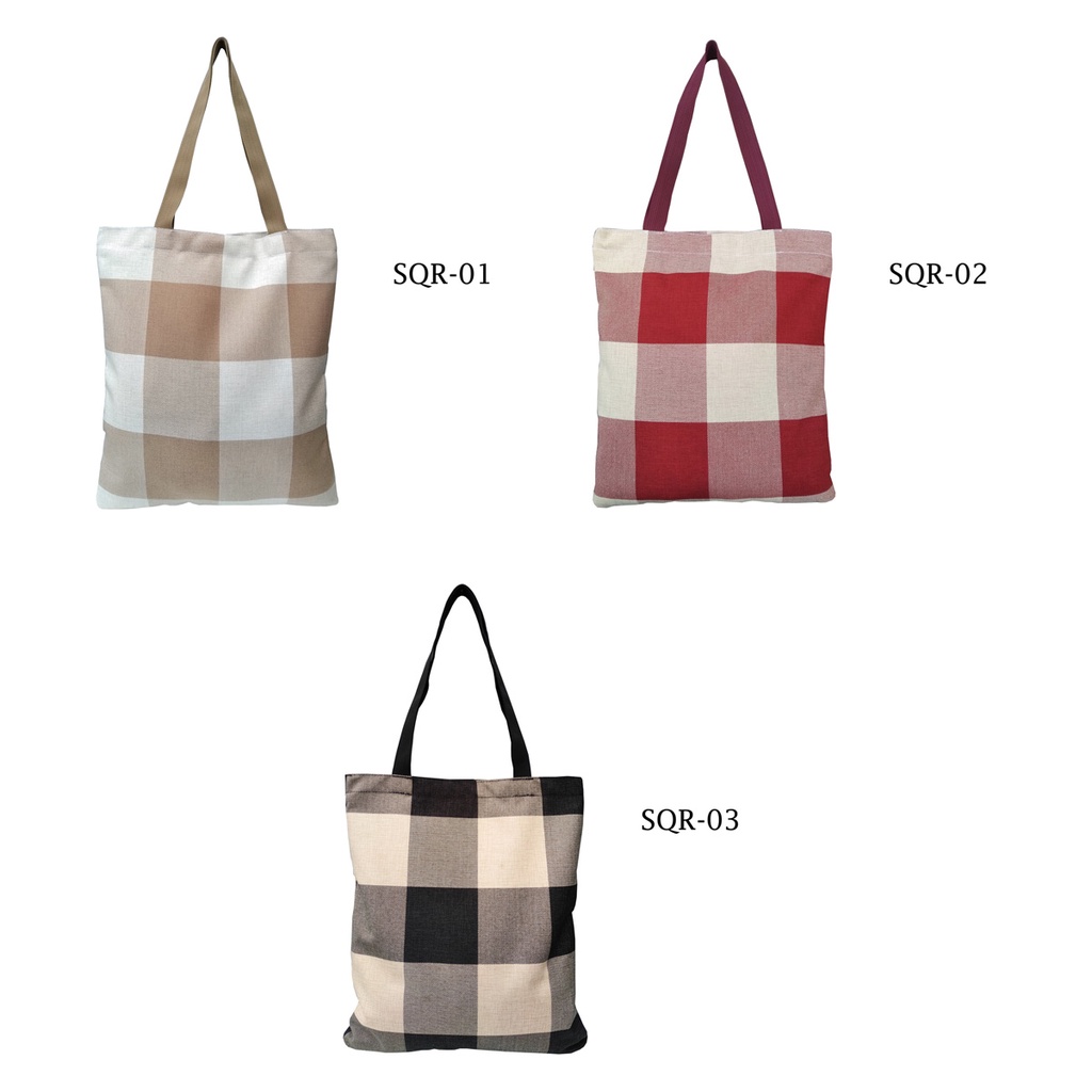 TOTEBAG KANVAS DENGAN RITSLETING KUAT DAN TRENDY / TAS TOTE BAG MOTIF SQUARE