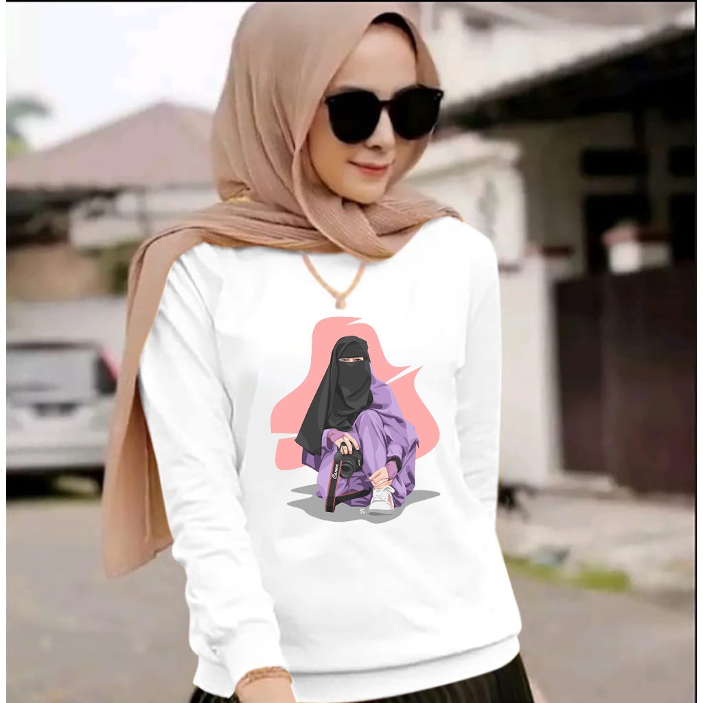 tototashop Baju Sweatshirt  HIJAB CAMERA SIZE , M , L , XL/BAJU DISTRO Lengan Panjang / Motif  Gambar DTF Printing  /-REAL PICT-BISA COD /Baju Paling Keren / Baju Model Terbaru Paling terlaris/Good Qualit