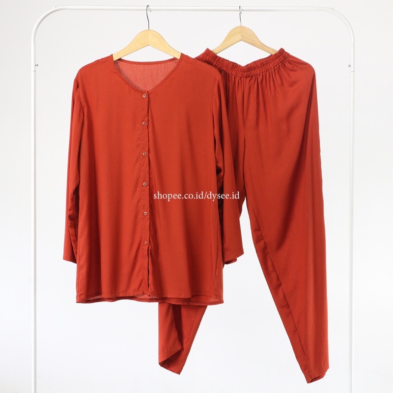 (PIYAMA POLOS) PIYAMA RAYON PAJAMAS RAYON SET BAJU WANITA VIRAL ELEGAN MURAH-TERRACOTA