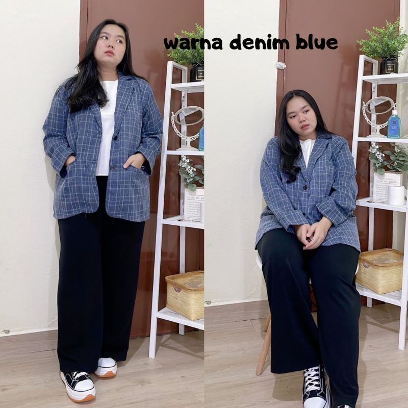 BLAZER MOTIF KOTAK-KOTAK JUMBO BIG SIZE OVERSIZE KOREAN STYLE LD 130CM