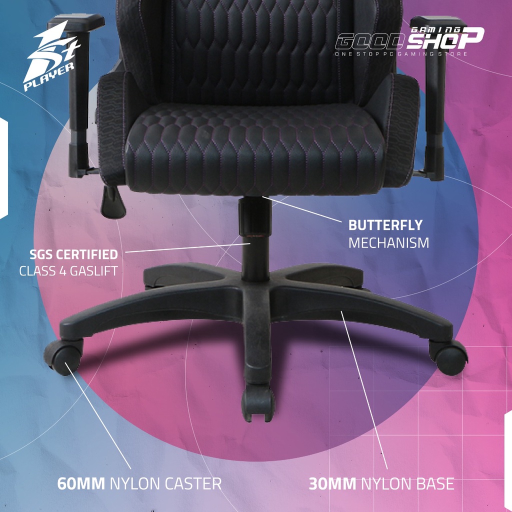 1STPLAYER WIN-101 Black Gaming Chair - Ergonomic &amp; Reflective Cloth