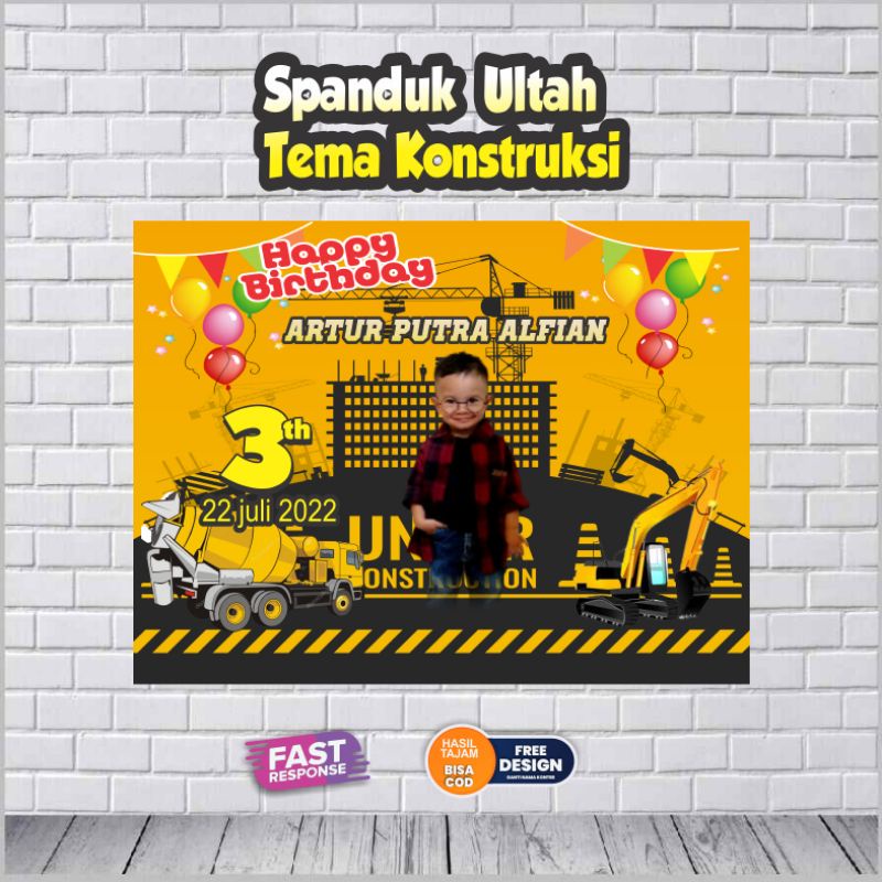 Cetak spanduk Baner backdroop ulang tahun Anak karakter Astronot, konstruksi  bisa request