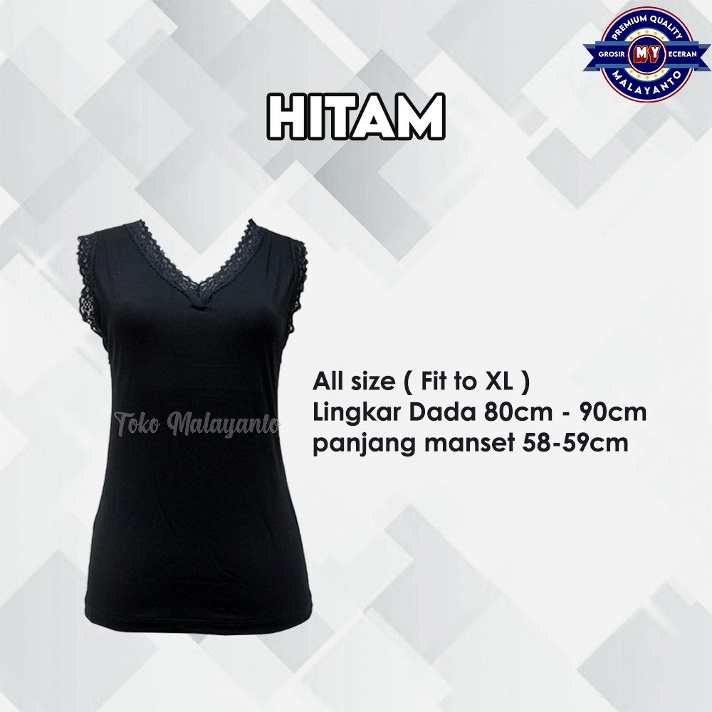Tank Top Renda Kerah V Polos Warna Ukuran All size Ready Stok!!-Hitam