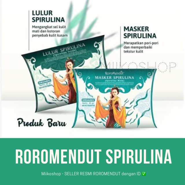 [FREE SPATULA/KUAS] MASKER &amp; LULUR SPIRULINA  RORO MENDUT   20 gr (1 MASKER &amp; 1 LULUR)