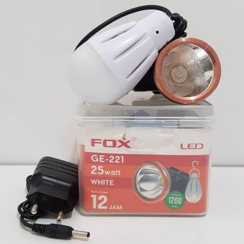 Fox Senter Kepala Cas 25w 25 Watt GE-221 GE 221 Bonus Lampu LED DC bohlam MURAH GROSIR