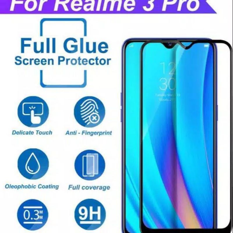 Tempered glass realme 3 pro full screen Temper Glass/Anti Gores/Tg Full Screen